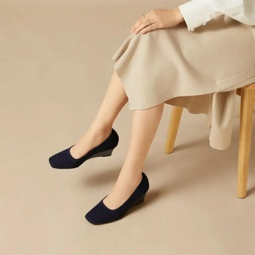 VIVAIA Square‎ Toe Wedge Navy Margot Wedge Pro SIZE EUR 41 US 9.5